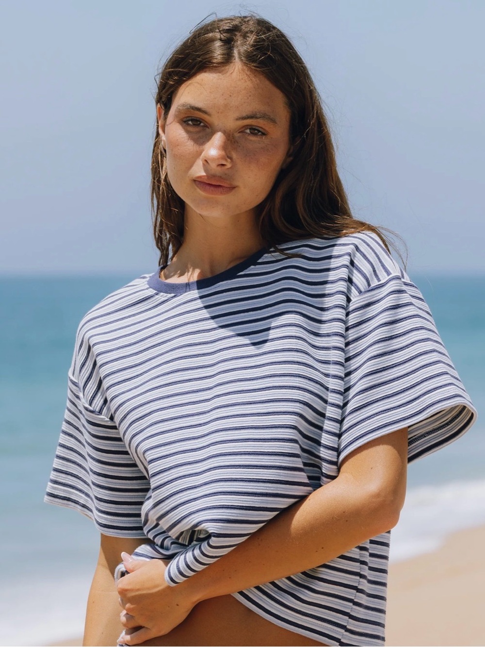 Daily Drills Striped Short Sleeve Pajama Set - Blue & White - Picture 2 of 6